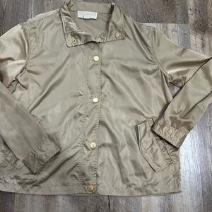 Michael Kors Tan Silk Utility Jacket with Gold Accents